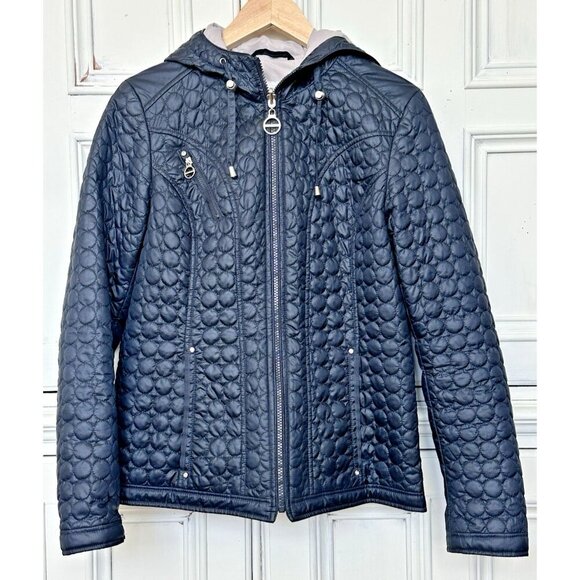Laundry by Shelli Segal Ws Small Jacket Navy Lightweight Full Zip Quilted Hooded - Picture 1 of 14